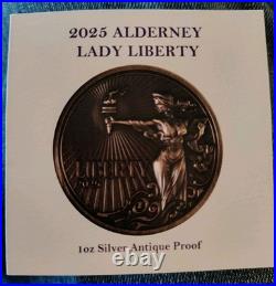 2025 Alderney UK £1 LADY LIBERTY 1 Oz Silver UHR NGC MS70 Antiqued FR Enhanced