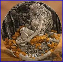 2025 Cameroon 2 oz. 999 PURE Antiqued Silver Goddess of Frigg MIntage of 199