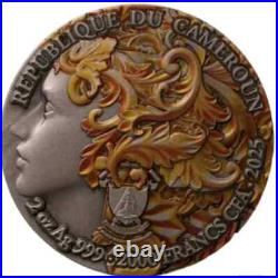 2025 Cameroon 2 oz. 999 PURE Antiqued Silver Goddess of Frigg MIntage of 199