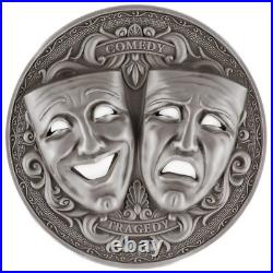 2025 Cameroon 2 oz Antiqued Silver Holed Mask Coin Comedy & Tragedy