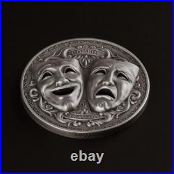 2025 Cameroon 2 oz Antiqued Silver Holed Mask Coin Comedy & Tragedy