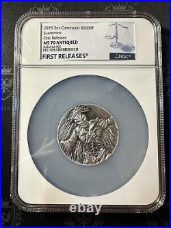 2025 Cameroon 2 oz Silver Antiqued NGC MS 70 Scarecrow 1st Release Glow in Dark