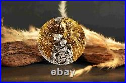 2025 Cameroon 2 oz Silver Antiqued with Gold Gild Arch Angel Sariel Mintage 199