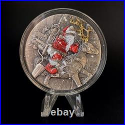2025 Cameroon 2 ozt. 999 Fine Silver STEAMPUNK SANTA Antiqued & Colorized