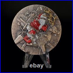 2025 Cameroon 2 ozt. 999 Fine Silver STEAMPUNK SANTA Antiqued & Colorized