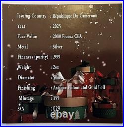 2025 Cameroon 2 ozt. 999 Fine Silver STEAMPUNK SANTA Antiqued & Colorized