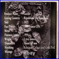 2025 Cameroon 2000 Francs CFA 2oz. 999 Silver Coin Antique Color Gold Foil