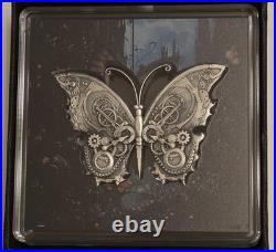 2025 Cameroon 2000 Francs Steampunk Mech Butterfly 2oz Silver UV Glow Antique