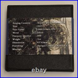 2025 Cameroon 2000 Francs Steampunk Mech Butterfly 2oz Silver UV Glow Antique