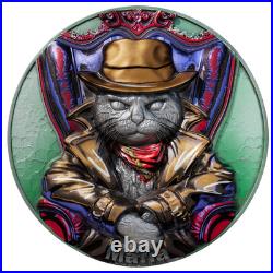 2025 Cameroon Antique Meow Mafia UHR 2 oz Silver 11.5 oz Copper Coin UV EFFECTS