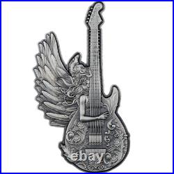 2025 Cameroon Divine Music Guitar of Angel 2 oz Silver Antiqued Shaped Coin