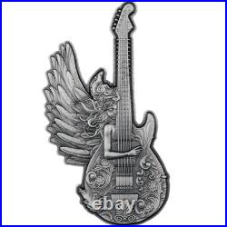 2025 Cameroon Divine Music Guitar of Angel 2 oz Silver Antiqued Shaped Coin 2025 Cameroon Divine Music Guitar of Angel 2 oz Silver Antiqued Shaped Coin