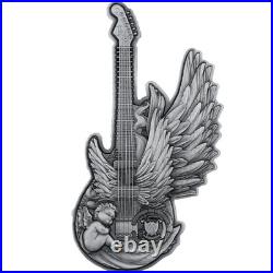 2025 Cameroon Divine Music Guitar of Angel 2 oz Silver Antiqued Shaped Coin 2025 Cameroon Divine Music Guitar of Angel 2 oz Silver Antiqued Shaped Coin
