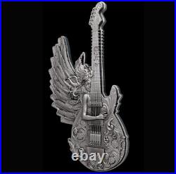 2025 Cameroon Divine Music Guitar of Angel 2 oz Silver Antiqued Shaped Coin