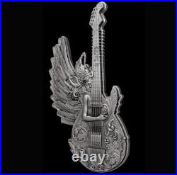 2025 Cameroon Divine Music Guitar of Angel 2 oz Silver Antiqued Shaped Coin 2025 Cameroon Divine Music Guitar of Angel 2 oz Silver Antiqued Shaped Coin