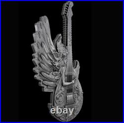2025 Cameroon Divine Music Guitar of Angel 2 oz Silver Antiqued Shaped Coin 2025 Cameroon Divine Music Guitar of Angel 2 oz Silver Antiqued Shaped Coin
