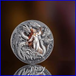 2025 Cameroon Dragonology Mythical Hydra 2 oz Silver Antiqued Coin 2025 Cameroon Dragonology Mythical Hydra 2 oz Silver Antiqued Coin
