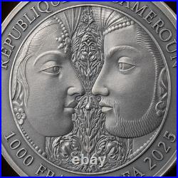 2025 Cameroon Kama Sutra I Moments of Love 1 oz Antique finish Silver Coin