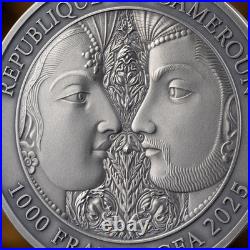 2025 Cameroon Kama Sutra II Moments of Love 1 oz Antique finish Silver Coin