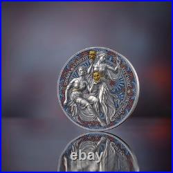 2025 Cameroon Melpomene & Thalia The Nine Muses 2 oz Antique finish Silver Coin