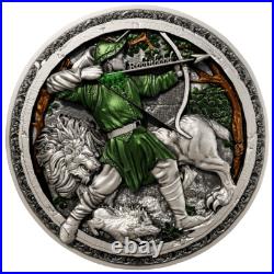 2025 Cameroon Robinhood 2 oz Silver Antiqued High Relief Colorized Coin 2025 Cameroon Robinhood 2 oz Silver Antiqued High Relief Colorized Coin