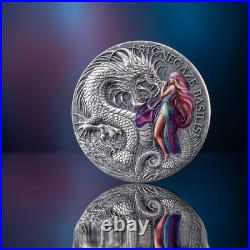 2025 Cameroon Stonegaze Basilisk The Dragonology 2 oz Antique finish Silver Coin