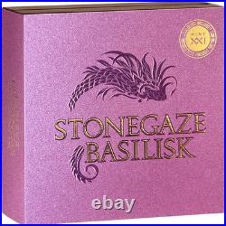 2025 Cameroon Stonegaze Basilisk The Dragonology 2 oz Antique finish Silver Coin