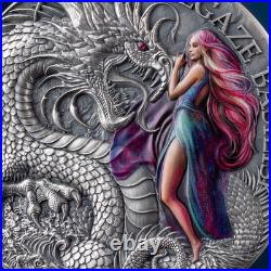 2025 Cameroon Stonegaze Basilisk The Dragonology 2 oz Antique finish Silver Coin