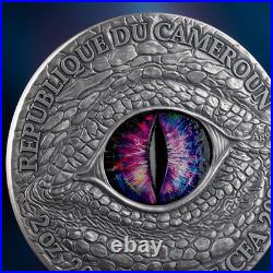 2025 Cameroon Stonegaze Basilisk The Dragonology 2 oz Antique finish Silver Coin