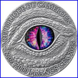 2025 Cameroon Stonegaze Basilisk The Dragonology 2 oz Antique finish Silver Coin