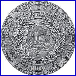 2025 Cameroon Zeus The Great Greek Mythology 3 oz Antique finish Silver Coin