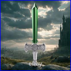 2025 Chad Excalibur with Green Crystal Blade 1 oz Silver Coin Antiqued