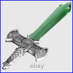 2025 Chad Excalibur with Green Crystal Blade 1 oz Silver Coin Antiqued