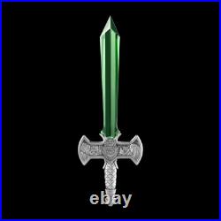 2025 Chad Excalibur with Green Crystal Blade 1 oz Silver Coin Antiqued