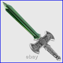 2025 Chad Excalibur with Green Crystal Blade 1 oz Silver Coin Antiqued