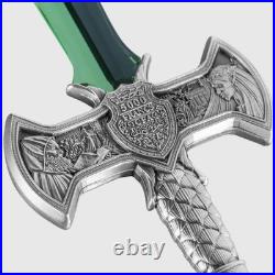 2025 Chad Excalibur with Green Crystal Blade 1 oz Silver Coin Antiqued