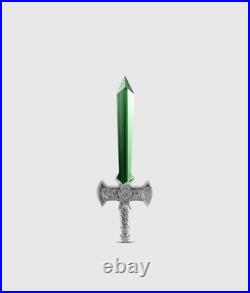 2025 Chad Excalibur with Green Crystal Blade 1 oz Silver Coin Antiqued