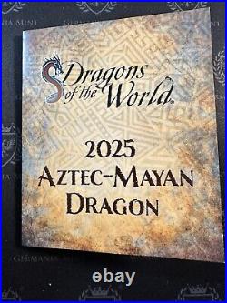 2025 Fiji 1 oz Silver Shaped Aztec Mayan Dragons of the World NCG MS70 Antiqued