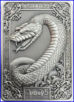 2025 Fiji Lunar Snake Bar High Relief Antiqued 1 oz Silver Coin
