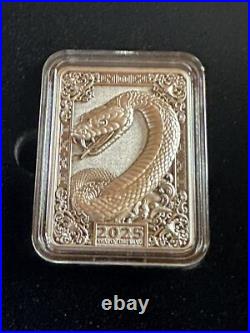 2025 Fiji Lunar Snake Bar High Relief Antiqued 1 oz Silver Coin