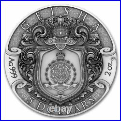 2025 Geisha 2 oz Antiqued Silver Gilded Coin By T&S Coin Mintage of 500