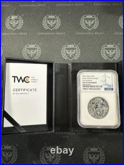 2025 Ghana 1 oz Silver High Relief Miner Memento Mori NGC MS70 Antiqued FR