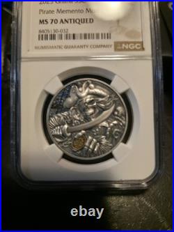 2025 Ghana 1 oz Silver High Relief Pirate Memento Mori NGC MS70 Antiqued FR