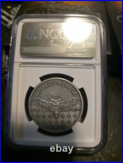 2025 Ghana 1 oz Silver High Relief Pirate Memento Mori NGC MS70 Antiqued FR