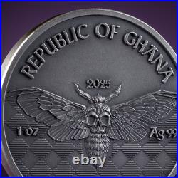 2025 Ghana 1 oz Silver High Relief Pirate Memento Mori NGC MS70 Antiqued FR 2025 Ghana 1 oz Silver High Relief Pirate Memento Mori NGC MS70 Antiqued FR