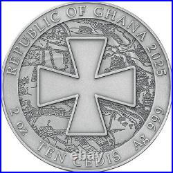2025 Ghana Ukraine. Battle Hardened 2.0 2 oz Antique finish Silver Coin