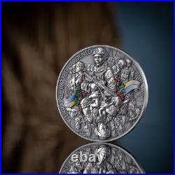 2025 Ghana Ukraine. Battle Hardened 2.0 2 oz Antique finish Silver Coin