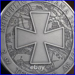 2025 Ghana Ukraine. Battle Hardened 2.0 2 oz Antique finish Silver Coin