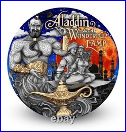 2025 Niue 2 oz Silver Antiqued & Colored Aladdin & The Wonderful Lamp 2025 Niue 2 oz Silver Antiqued & Colored Aladdin & The Wonderful Lamp