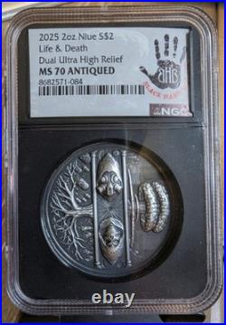 2025 Niue 2 oz Silver Life & Death Dual UHR Antiqued NGC MS70 HIGH RELIEF RARE